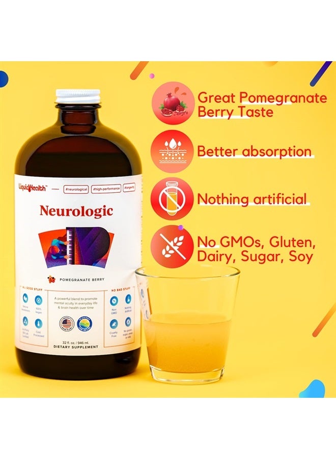 LIQUIDHEALTH 32 Oz Liquid Neurologic Focus Supplement, Nootropic for Cognitive Function, Brain Supplement for Memory & Focus, Brain Booster, Ginkgo Biloba, Choline, L-Theanine & Phosphatidylserine - Image 3
