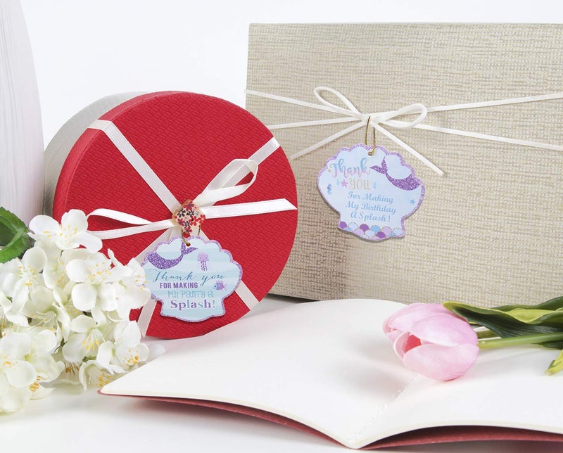 Penta Angel 24Pcs Mermaid Thank You Tags with String Paper Gift Goody Bags Hanging Labels for Birthday Wedding Under The Sea Themed Party Favors - Image 3
