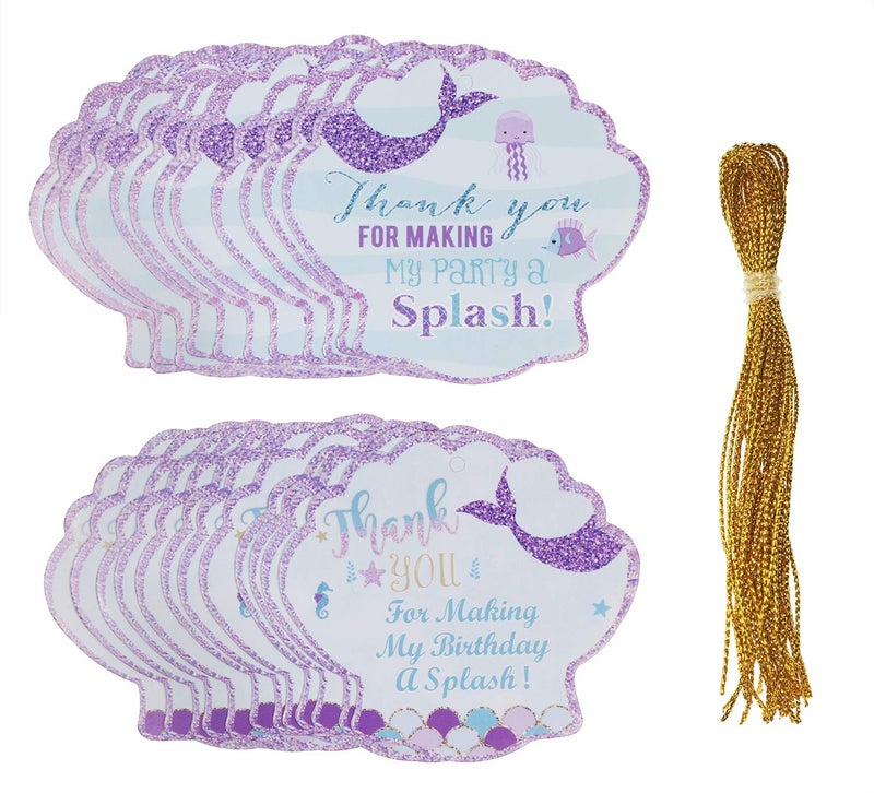 Penta Angel 24Pcs Mermaid Thank You Tags with String Paper Gift Goody Bags Hanging Labels for Birthday Wedding Under The Sea Themed Party Favors - Image 1