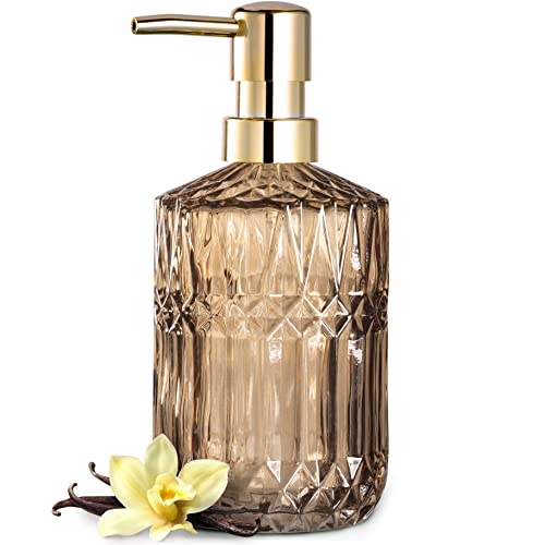 EMPO Clear Glass Soap Dispenser with ABS Plastic Pump, Crystal Lotion Dispensers for Kitchen Sink, Bathroom (Brown) - Image 1