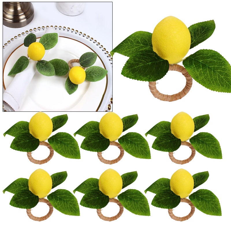 6PCS Simulation Lemon Plant Napkin Ring Fruit Meal Buckle Hotel Model Room Napkin Ring Napkin Buckle Party Supplies - Image 1