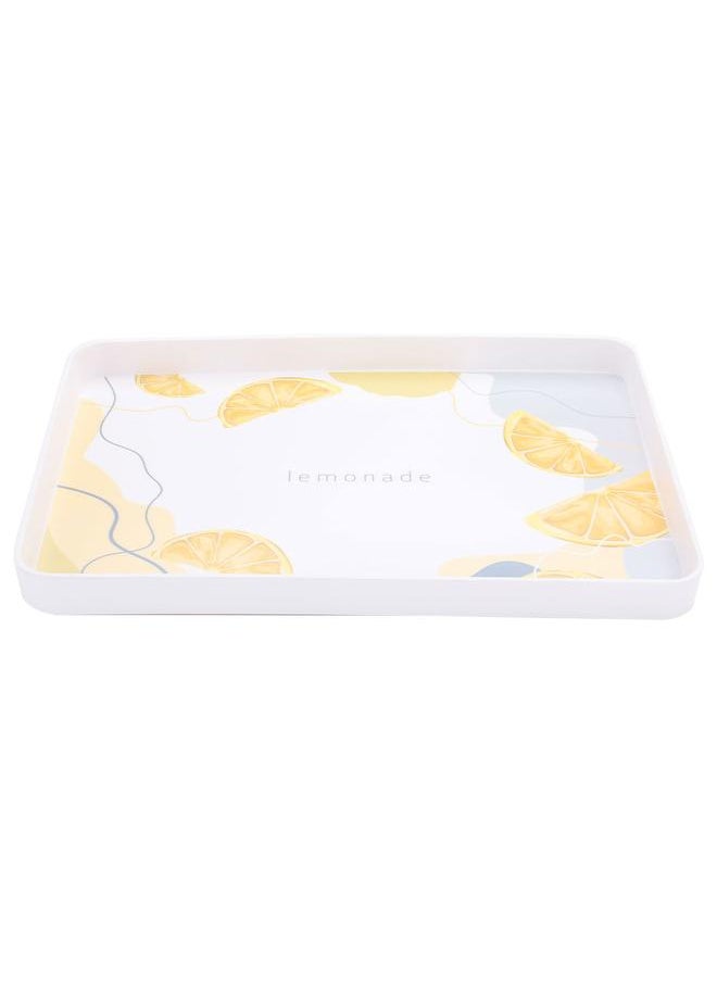 Alsaif Plastic Serving Tray 39X27X3 Cm Rectangle Lemon Pattern Large White  - Image 1