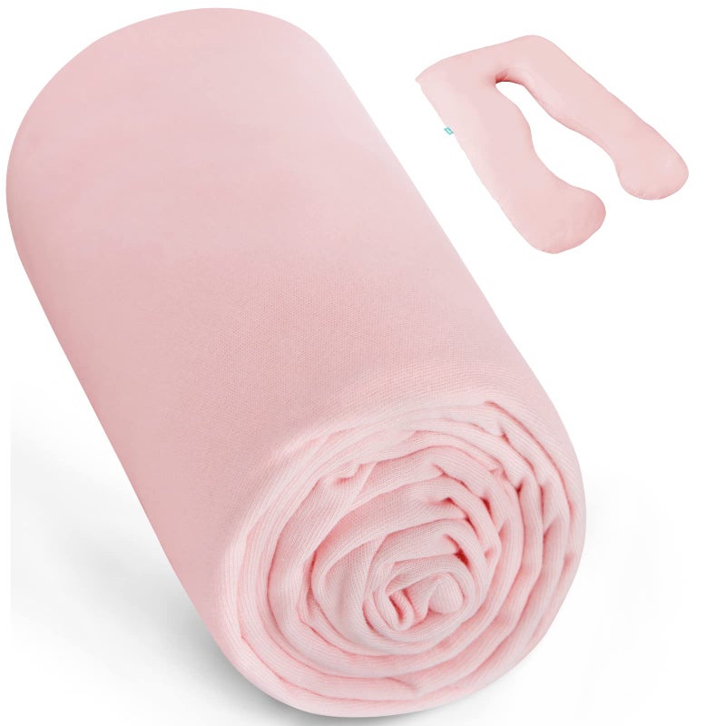 Biloban Pregnancy Pillow Cover U-Shaped 100% Cotton (ONLY Pillowcase), Super Soft Replacement Cover for Maternity Pillow, Full Body Pregnancy Pillow Case, Universal Fit, Pink - Image 1