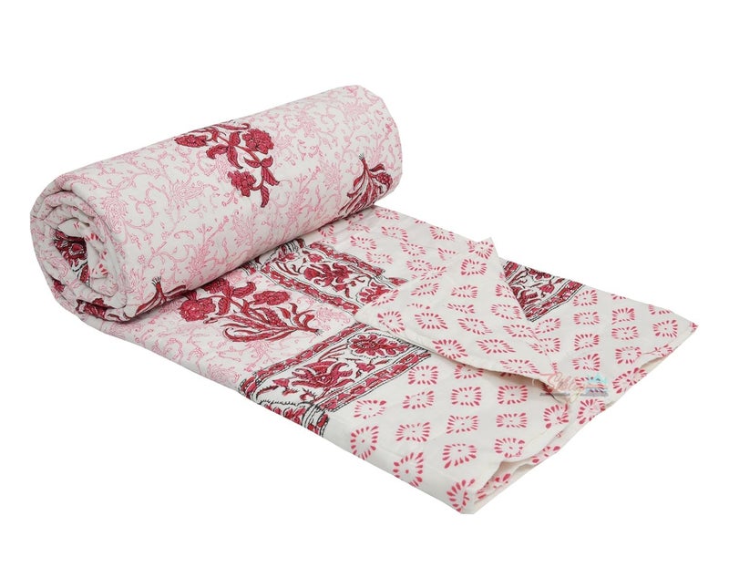 AARMOZY Hand Block Quilt Cotton Double Bed Jaipur Razai Buta Print Marron 90X108 INCHE - Image 2