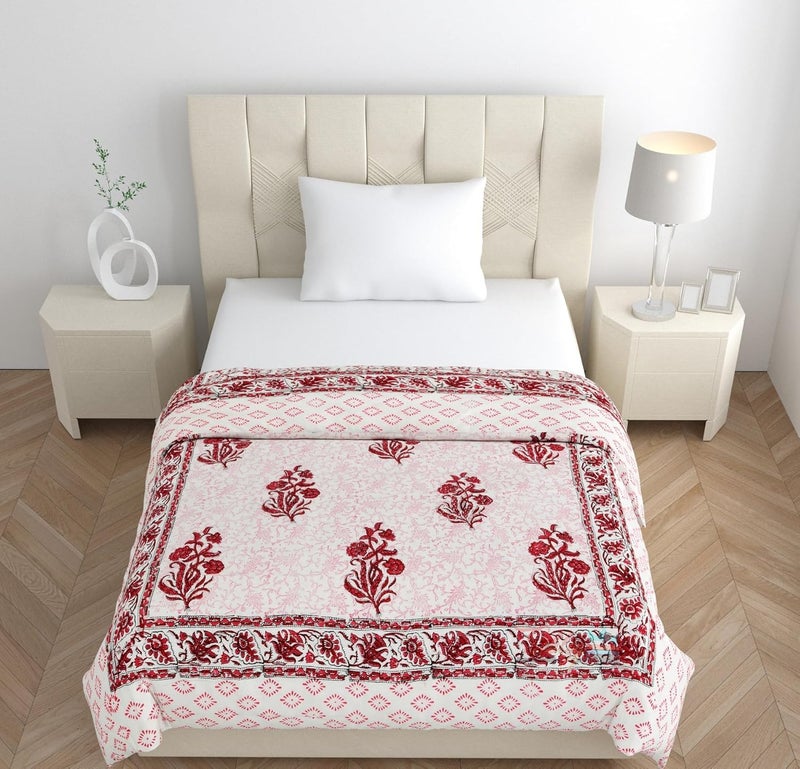 AARMOZY Hand Block Quilt Cotton Double Bed Jaipur Razai Buta Print Marron 90X108 INCHE - Image 4