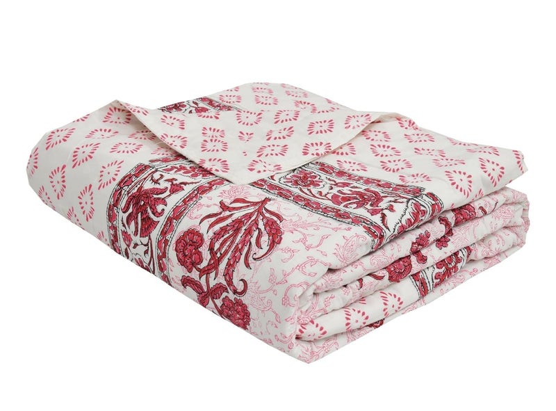 AARMOZY Hand Block Quilt Cotton Double Bed Jaipur Razai Buta Print Marron 90X108 INCHE - Image 1