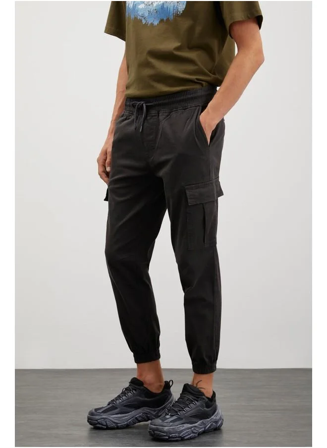 GRIMELANGE Grimelange Cargo Men's Woven Cargo Pocket Elastic Waist & Hem Anthracite Pants