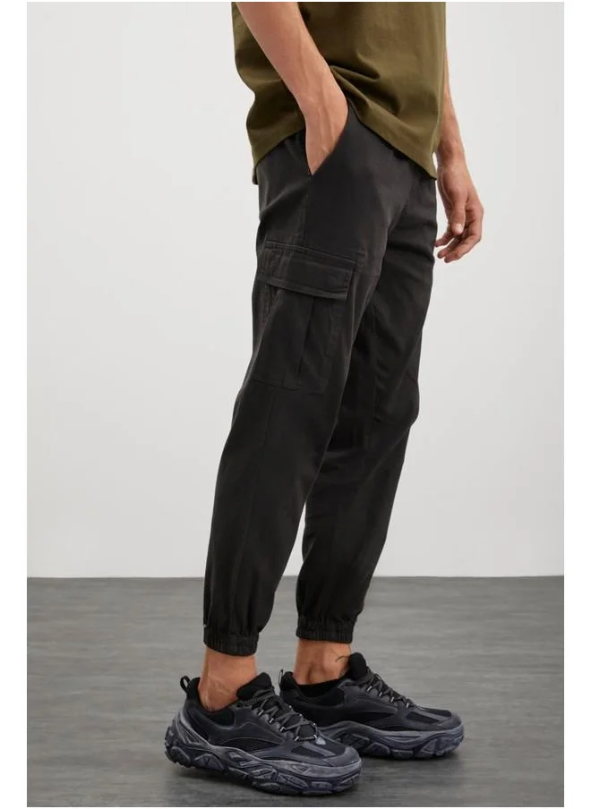 GRIMELANGE Grimelange Cargo Men's Woven Cargo Pocket Elastic Waist & Hem Anthracite Pants