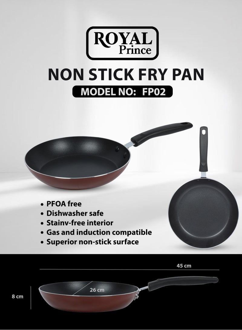 الأمير الملكي مقلاة مقاس 26 سم بسطح غير لاصق فائق الجودة - خالية من حمض بيرفلورو الأوكتانويك (PFOA)، آمنة للاستخدام في غسالة الأطباق، مقاومة للبقع من الداخل، متوافقة مع الغاز والحث الحراري - طراز FP02 - Image 5