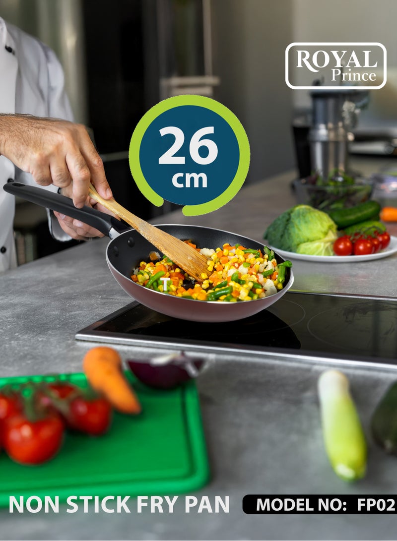 الأمير الملكي مقلاة مقاس 26 سم بسطح غير لاصق فائق الجودة - خالية من حمض بيرفلورو الأوكتانويك (PFOA)، آمنة للاستخدام في غسالة الأطباق، مقاومة للبقع من الداخل، متوافقة مع الغاز والحث الحراري - طراز FP02 - Image 3