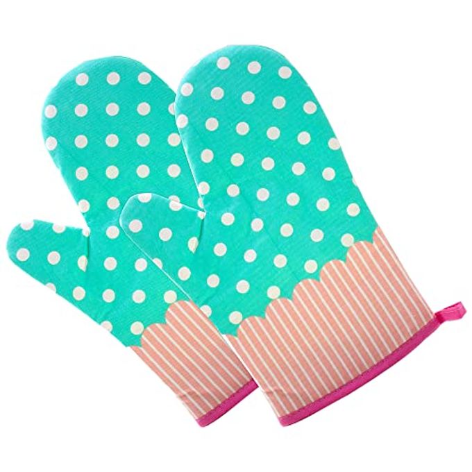 GreenFist Set of Two Oven Mitts | Heat Resistant Cotton Kitchen Pot Holder | Oven Glove | Kitchen Mitts (Dotted Blue) - Image 4