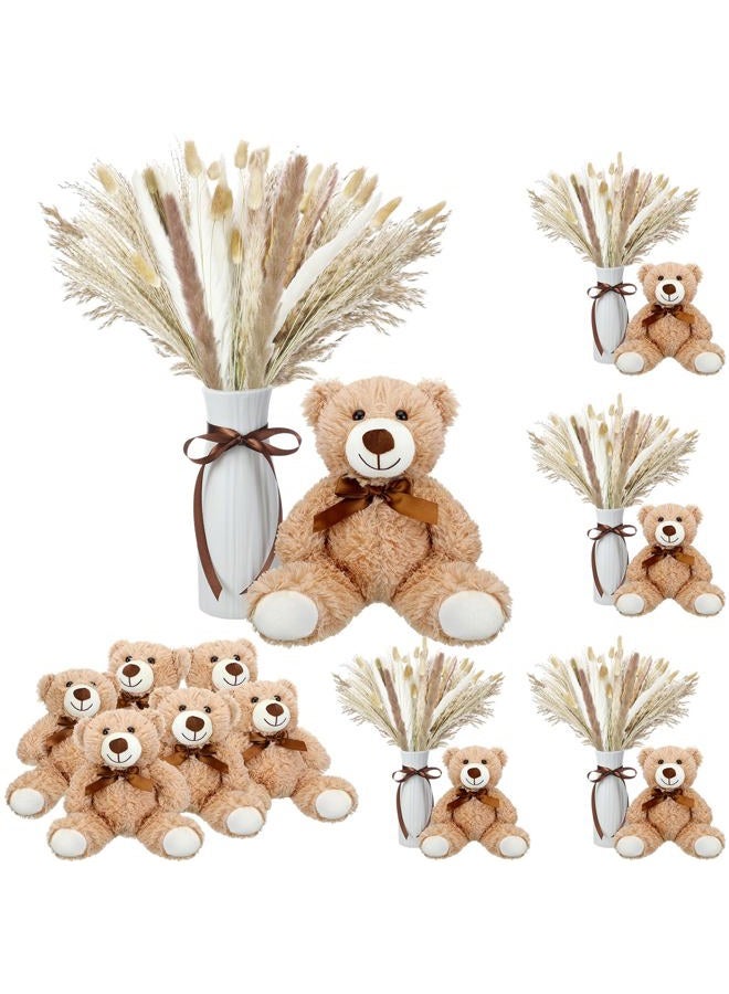 Relaxgiant 6 Sets 123 Pcs Baby Shower Table Centerpieces Dried Pampas Decor Bear Stuffed Ceramic Look Plastic Vase with Bow for Boho Wedding Bridal Shower Birthday Flowers Table Decorations - Image 1
