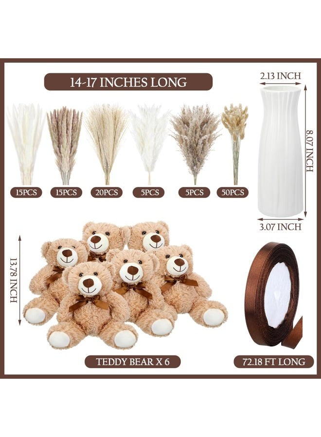 Relaxgiant 6 Sets 123 Pcs Baby Shower Table Centerpieces Dried Pampas Decor Bear Stuffed Ceramic Look Plastic Vase with Bow for Boho Wedding Bridal Shower Birthday Flowers Table Decorations - Image 2