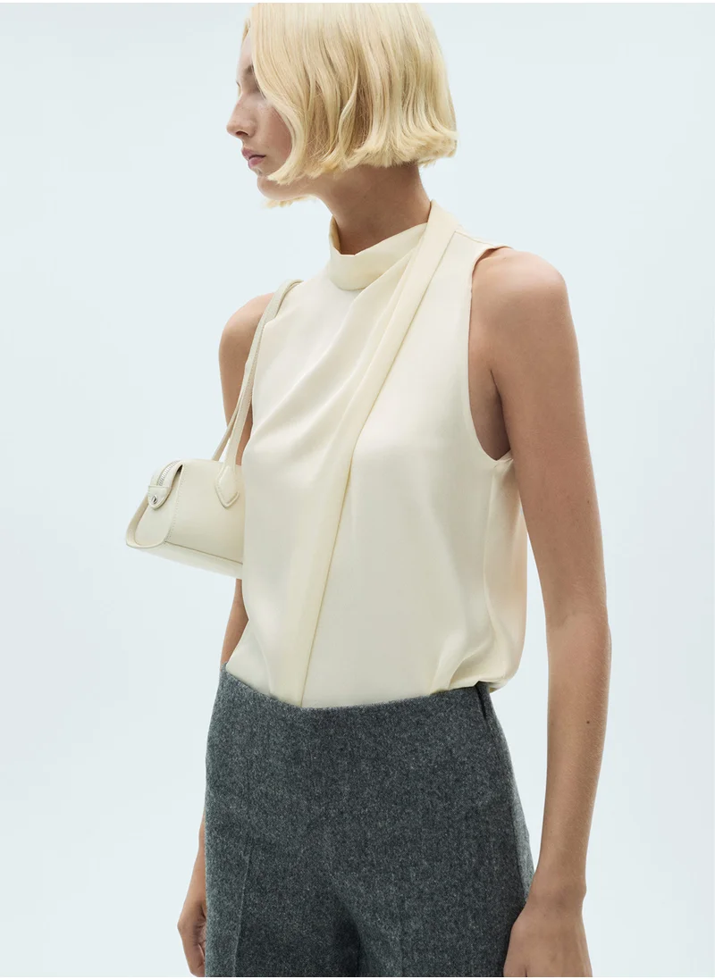 MANGO Turtleneck Draped Satin Blouse