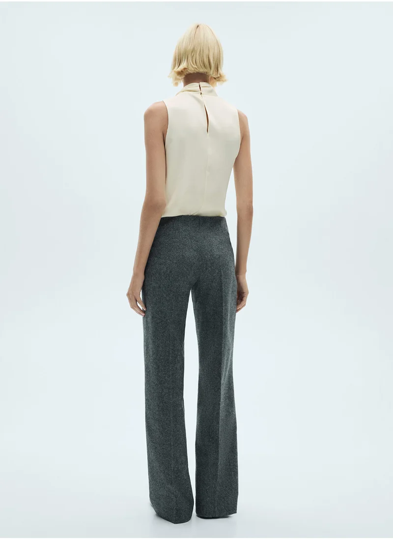 مانجو Turtleneck Draped Satin Blouse