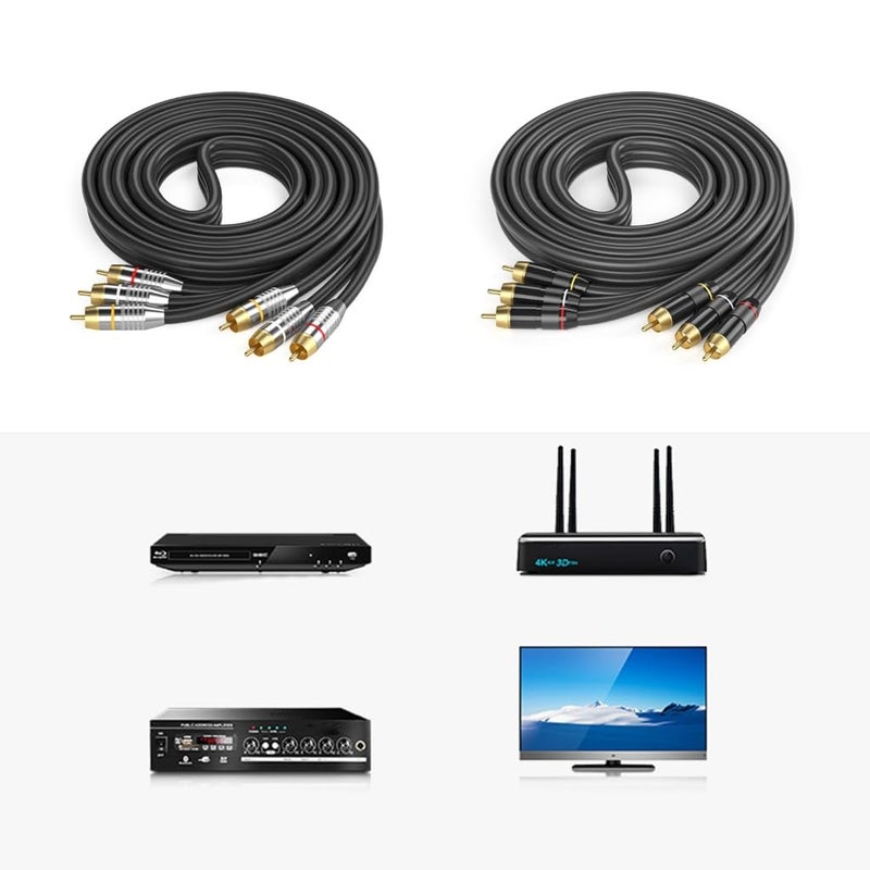5m Black 3RCA Male to Male Audio Cable Gold Plated for Home Theater Amplifier Sound System - Image 3