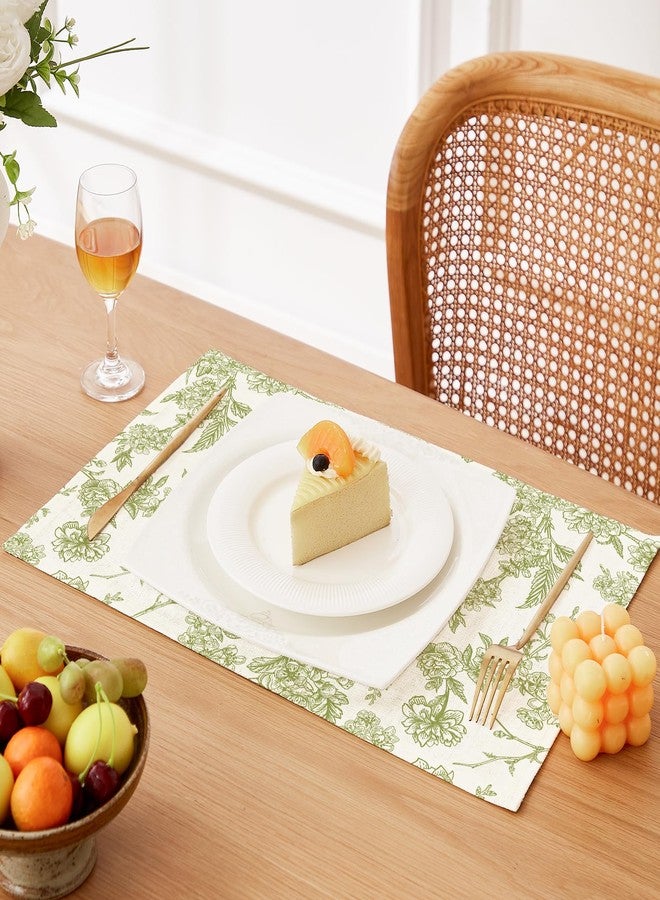QIYI Boho Placemats Set of 4, 12x18 Inch Linen Fabric Floral Place Mats for Kitchen Dinning, Farmhouse Rustic Cloth Table Mats, Washable Placemat Party Table Décor, Green Botanical Art - Image 2
