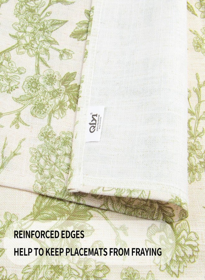 QIYI Boho Placemats Set of 4, 12x18 Inch Linen Fabric Floral Place Mats for Kitchen Dinning, Farmhouse Rustic Cloth Table Mats, Washable Placemat Party Table Décor, Green Botanical Art - Image 4