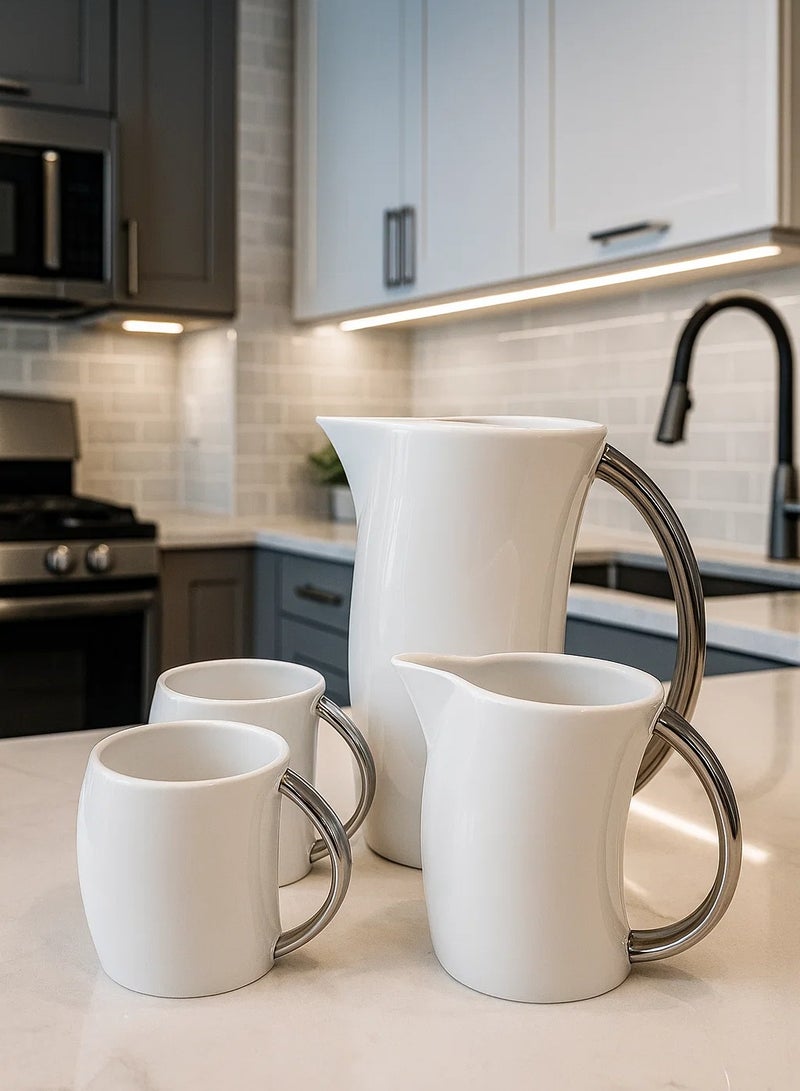 لوفت طقم شاي عادي، متعدد الأحجام، سيراميك، أبيض مع مقبض، طقم  - A1390