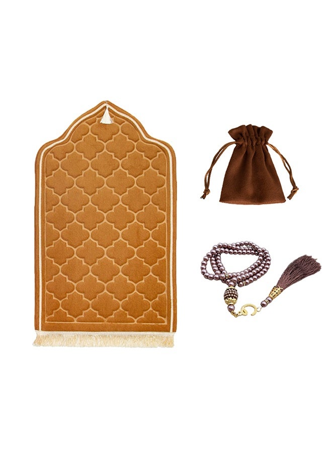 Prayer Rug and Prayer Beads for Men and Women Prayer Mat Anti Slip Folding Bedroom Rug, 65 x 110CM - Image 1