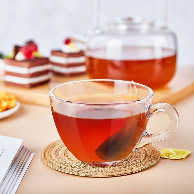 bellemax 160ML Premium Glass Tea and Coffee Cup Glass Mug, Transparent,Glass Cups Set for Milk Cup, Hot/Cold Drinks Cups, Herbal Tea, Green Tea, Lemon Tea Cup Set of(2) - Image 2