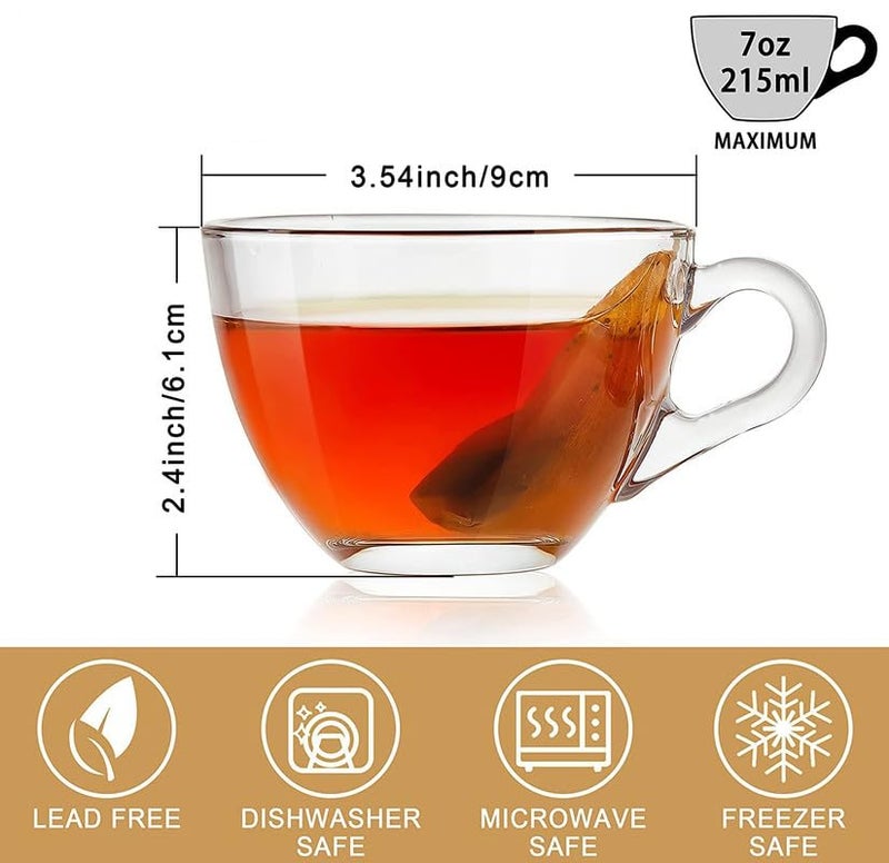 bellemax 160ML Premium Glass Tea and Coffee Cup Glass Mug, Transparent,Glass Cups Set for Milk Cup, Hot/Cold Drinks Cups, Herbal Tea, Green Tea, Lemon Tea Cup Set of(2) - Image 4