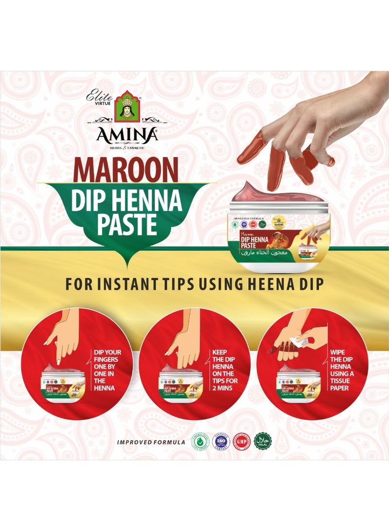 Amina Dip Henna Instant Maroon Colour Mehendi Paste | For Finger Tips With 3 Types Henna Tattoo Stickers - Image 3