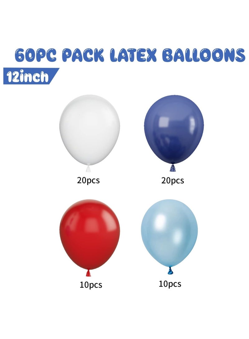 60 pcs 12 Inch Navy Blue Red White Party Balloons Pearl Red Blue Birthday Latex Balloons Navy Blue Helium Balloons for Wedding Birthday Baby Shower Party Decorations - Image 2