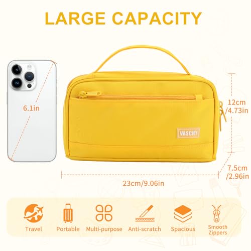 VASCHY Pencil Case Large Cute Pencil Pen Pouch Organizer w Zippers Top Handle School Supplies for KidsTeensStudentsAdults Yellow - Image 3