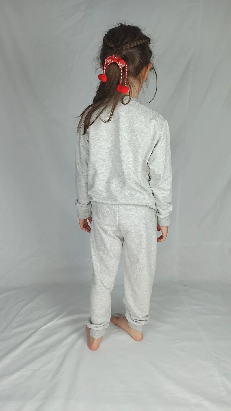 بلونس Girl Waiter Gray Printed Cotton Tracksuit Set
