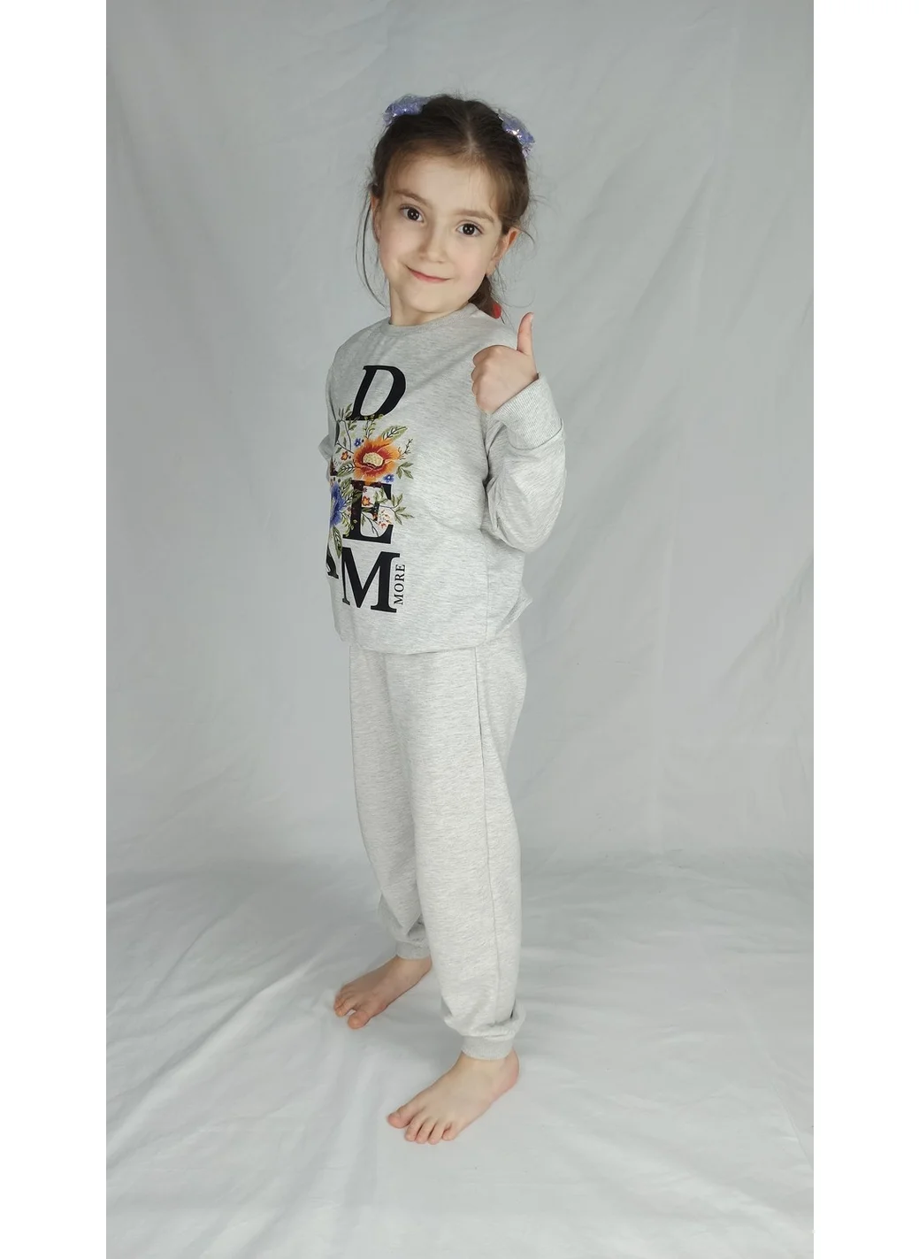 بلونس Girl Waiter Gray Printed Cotton Tracksuit Set