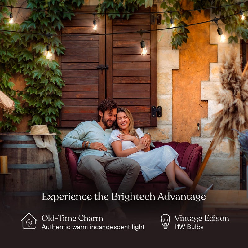 Brightech Ambience Pro Incandescent Outdoor String Lights - Commercial Grade Waterproof Patio Lights with 48 Ft Dimmable Edison Bulbs, Porch String Lights for Patio, Backyard - 15 Bulbs 11W - Image 5
