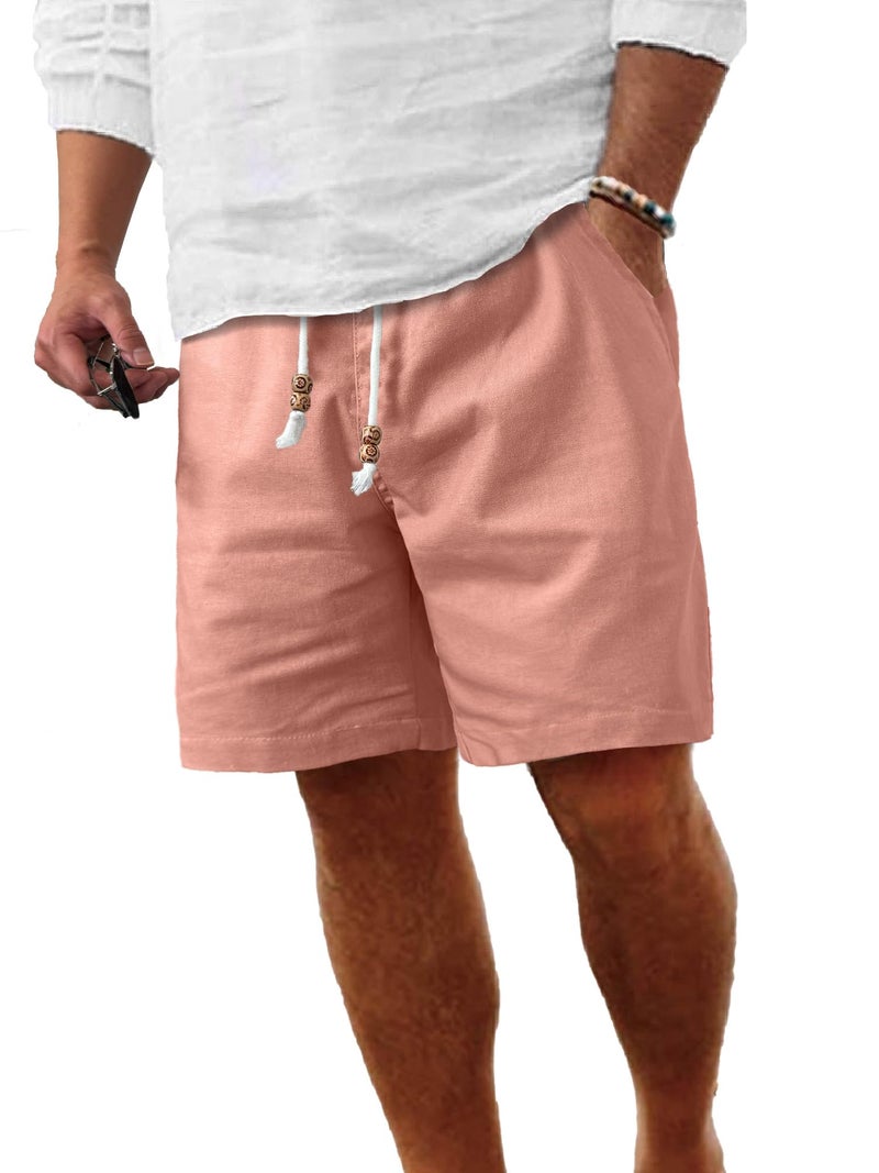 Comdecevis Men's Casual Linen Shorts Elastic Waist Drawstring Summer Beach Shorts, Flamingo, X-Large - Image 1