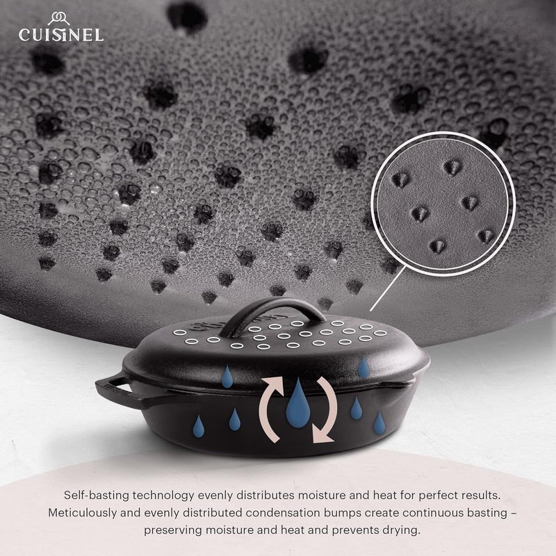 Cuisinel Cast Iron Lid - Fits 12"-Inch / 30.48-cm Lodge Skillet Frying Pans or Braiser + Silicone Handle Holder + Care Guide - Pre-Seasoned Replacement Cover - Indoor/Outdoor, Oven, Fire, BBQ Safe - Image 4
