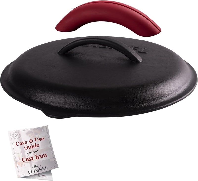Cuisinel Cast Iron Lid - Fits 12"-Inch / 30.48-cm Lodge Skillet Frying Pans or Braiser + Silicone Handle Holder + Care Guide - Pre-Seasoned Replacement Cover - Indoor/Outdoor, Oven, Fire, BBQ Safe - Image 1