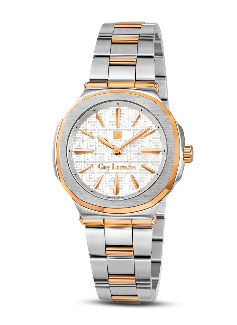 Guy Laroche Charlie Watch for Women with Silver and Rosegold Stainless Steel Bracelet 33 mm 5 Atm