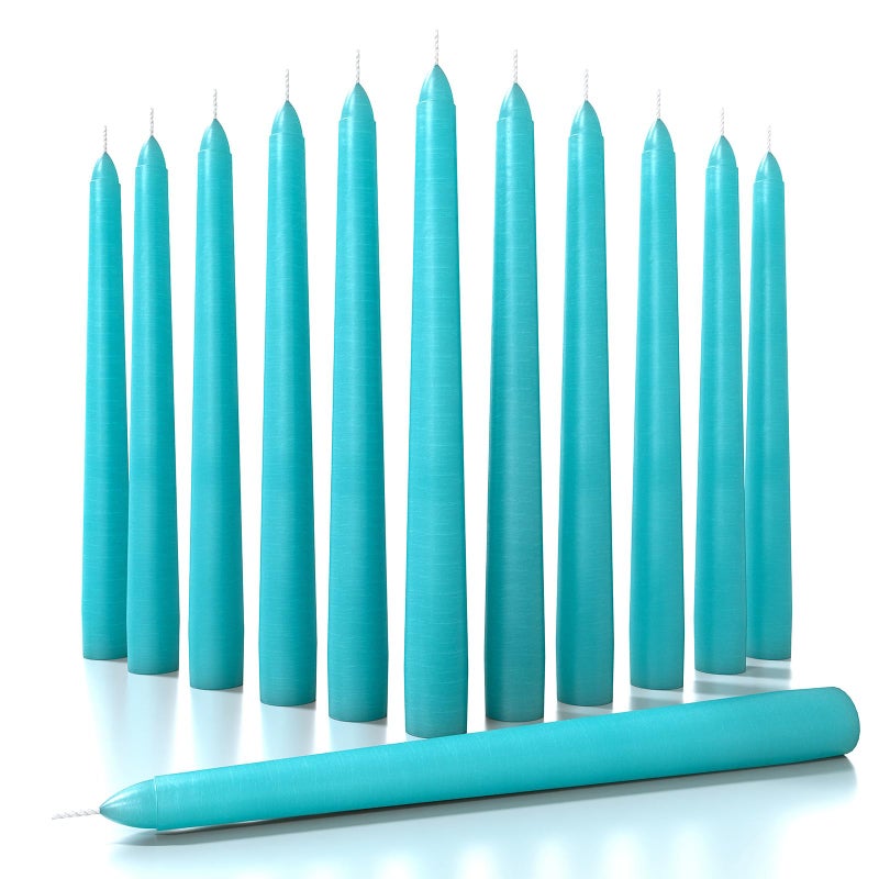 CANDWAX 8 inch Taper Candles  Set of 12  Dripless  Long Burning  Perfect for Dinner Party or Wedding  Turquoise