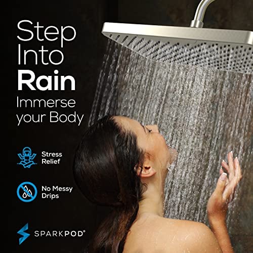 SparkPod 12 Inch Rectangle Rain Shower Head Ceiling or Wall Mount Rainfall Shower Head Large Coverage Showerhead Brass Ball Joint with 360 Adjustment 1Min Install Elegant Brushed Nickel - Image 3