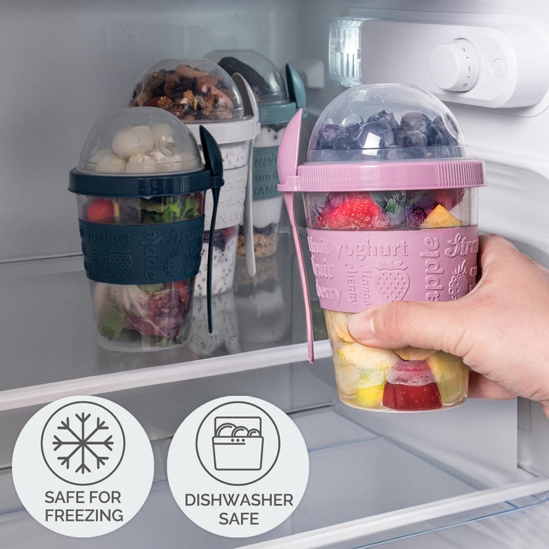 Crystalia 4 Pack 20 oz On The Go Yogurt Parfait Cups with Lids & Spoons, Reusable Yogurt Containers, Take and Go Cup with Topping Cereal or Oatmeal Container, New Colorful Set - Image 5