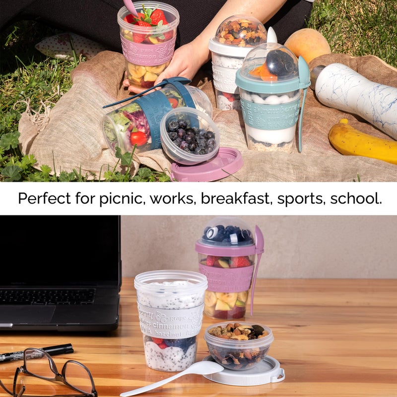 Crystalia 4 Pack 20 oz On The Go Yogurt Parfait Cups with Lids & Spoons, Reusable Yogurt Containers, Take and Go Cup with Topping Cereal or Oatmeal Container, New Colorful Set - Image 3