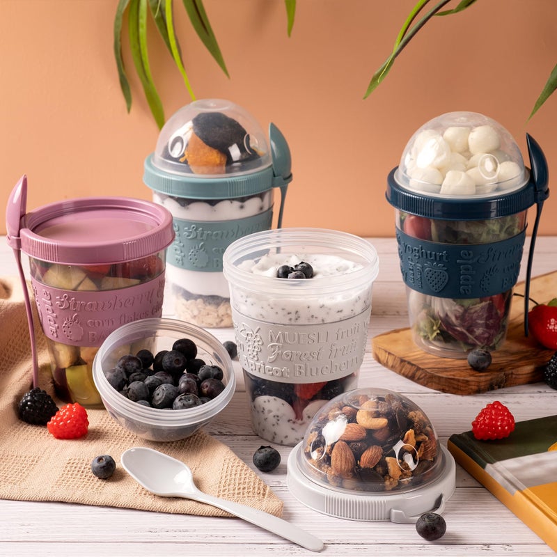 Crystalia 4 Pack 20 oz On The Go Yogurt Parfait Cups with Lids & Spoons, Reusable Yogurt Containers, Take and Go Cup with Topping Cereal or Oatmeal Container, New Colorful Set - Image 4