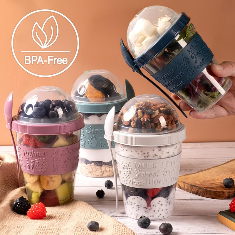 Crystalia 4 Pack 20 oz On The Go Yogurt Parfait Cups with Lids & Spoons, Reusable Yogurt Containers, Take and Go Cup with Topping Cereal or Oatmeal Container, New Colorful Set - Image 2