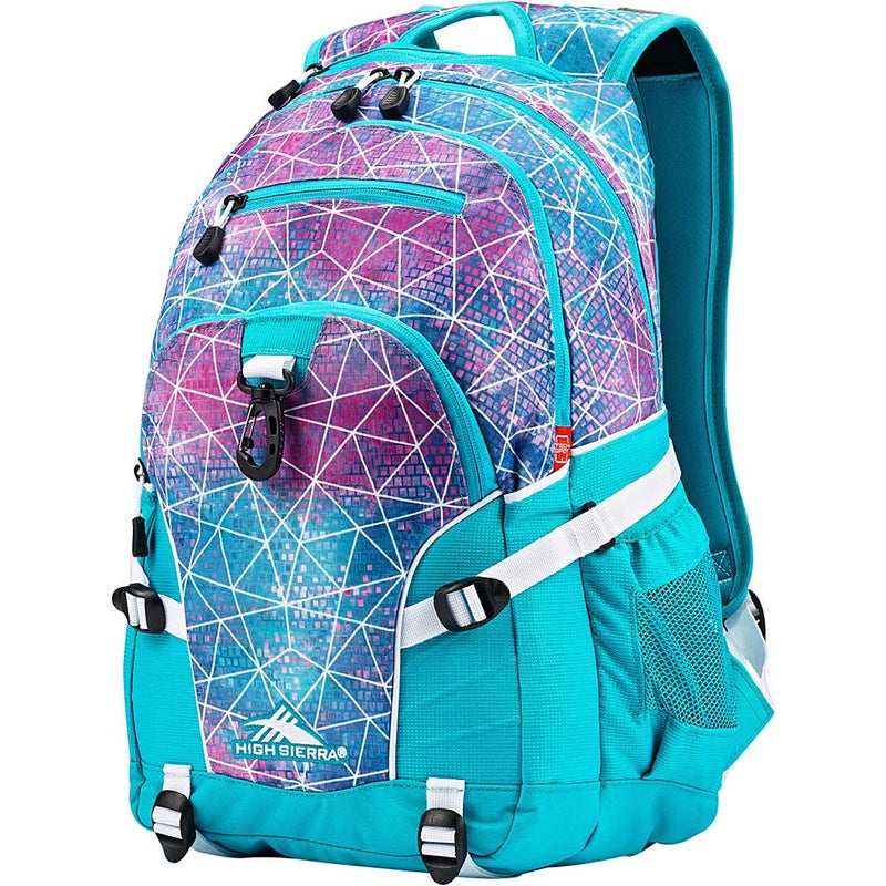 High Sierra Loop Backpack Travel or Work Bookbag with tablet sleeve One Size Sequin FacetsBluebirdWhite