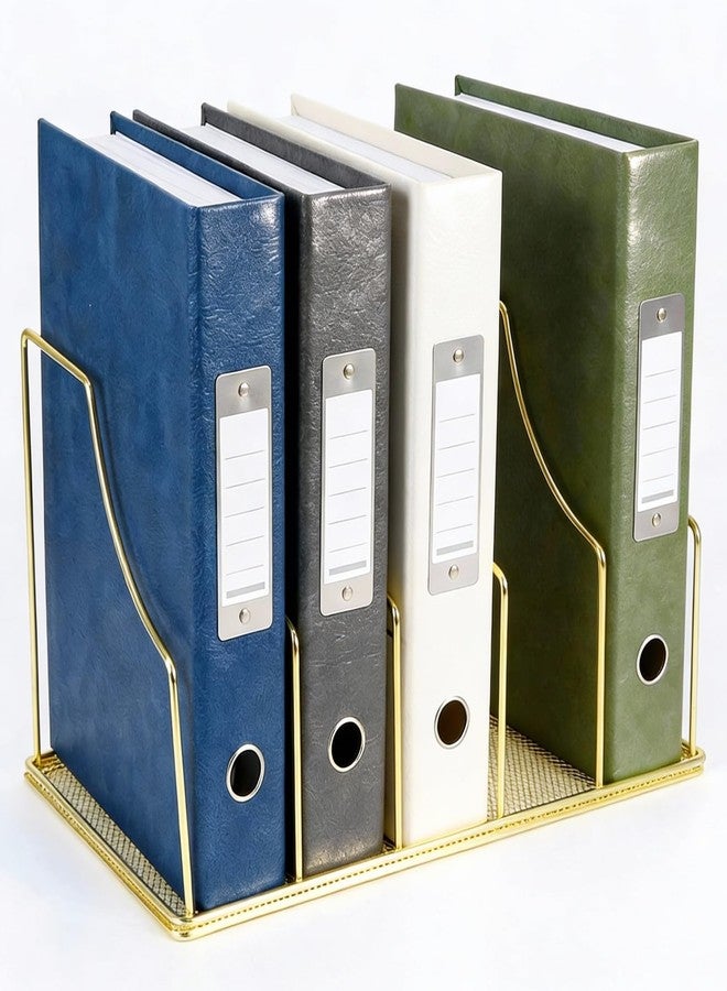 Simmer Stone Gold Binder Organizer for Desk, 5 Slot Metal Wire Vertical File Sorter with Mesh Bottom, Large Desktop Magazine Holder Rack for 2 Inch Binders, Medical Coding Books, Vinyl Records, 12.1" - Image 1