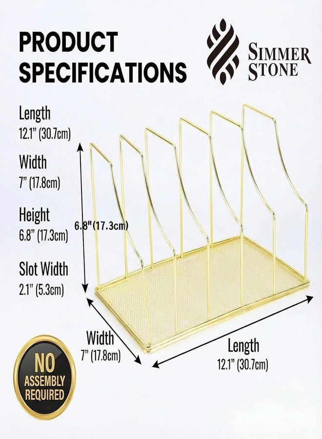 Simmer Stone Gold Binder Organizer for Desk, 5 Slot Metal Wire Vertical File Sorter with Mesh Bottom, Large Desktop Magazine Holder Rack for 2 Inch Binders, Medical Coding Books, Vinyl Records, 12.1" - Image 2