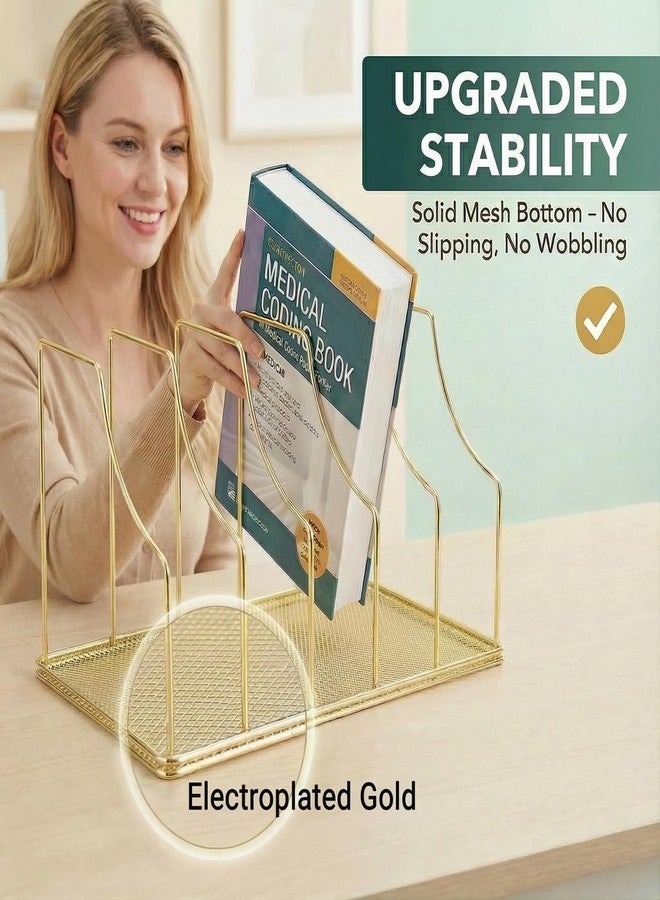 Simmer Stone Gold Binder Organizer for Desk, 5 Slot Metal Wire Vertical File Sorter with Mesh Bottom, Large Desktop Magazine Holder Rack for 2 Inch Binders, Medical Coding Books, Vinyl Records, 12.1" - Image 5