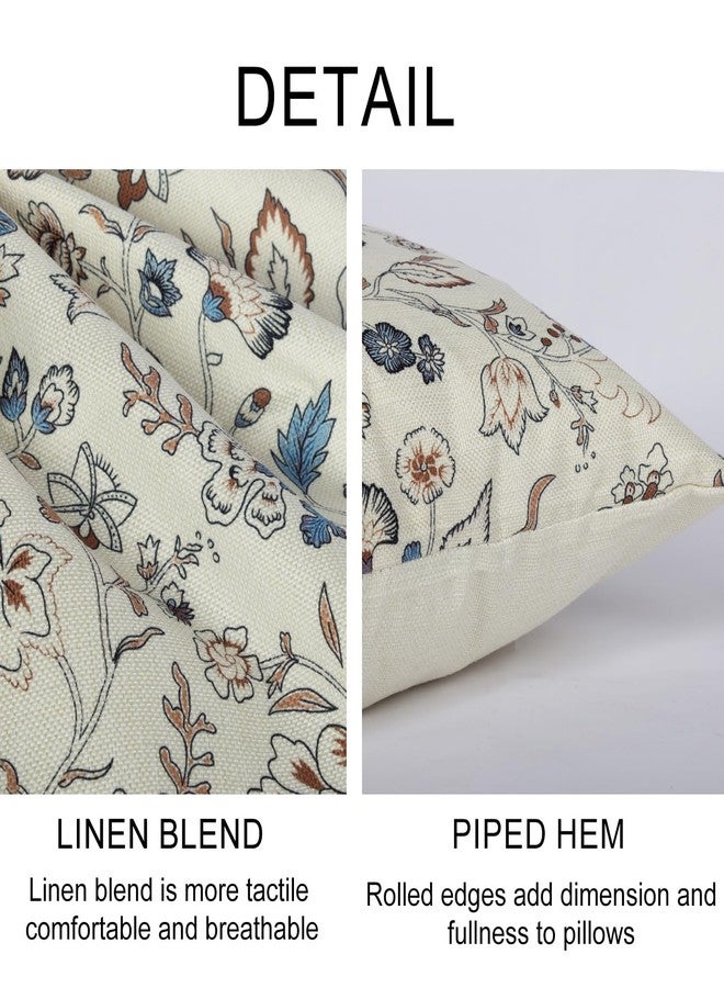RinRinfam Chinoiserie Flower Pillow Cover 18x 18 Set of 2, Blooming Flower Decorative Linen Pillow Cushion Case,Modern Home Decor for Outdoor Couch Bedroom Car Blue - Image 2