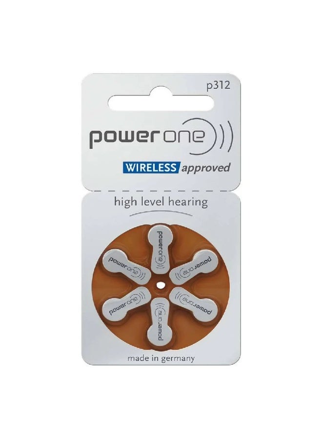 Power One PowerOne 312 : Mercury Free Hearing Aid Batteries, 6 Wafers - Image 1