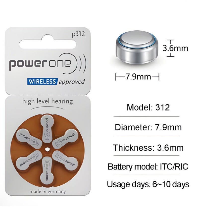 Power One PowerOne 312 : Mercury Free Hearing Aid Batteries, 6 Wafers - Image 2