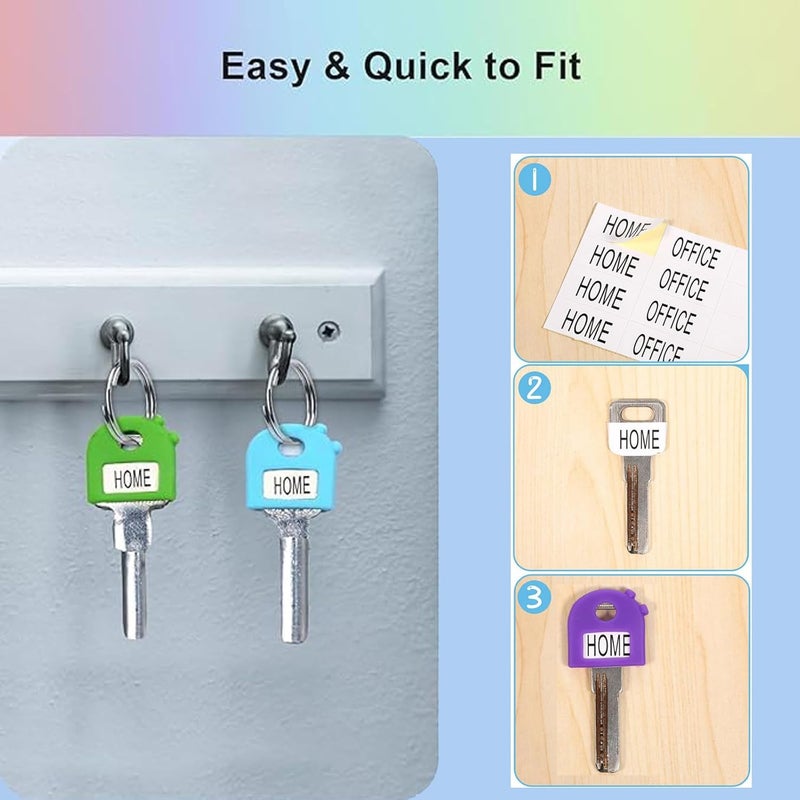 Voleleo Multi-purpose fine material 16 pcs Key Color Caps Covers Tags,Durable Silicone Key Tags Identifiers,Key Ring Tags for 0.9-1.05 Inch Standard Keys,Color Coded Key Chain Tag with Ring and Label Window Assorted color options - Image 3